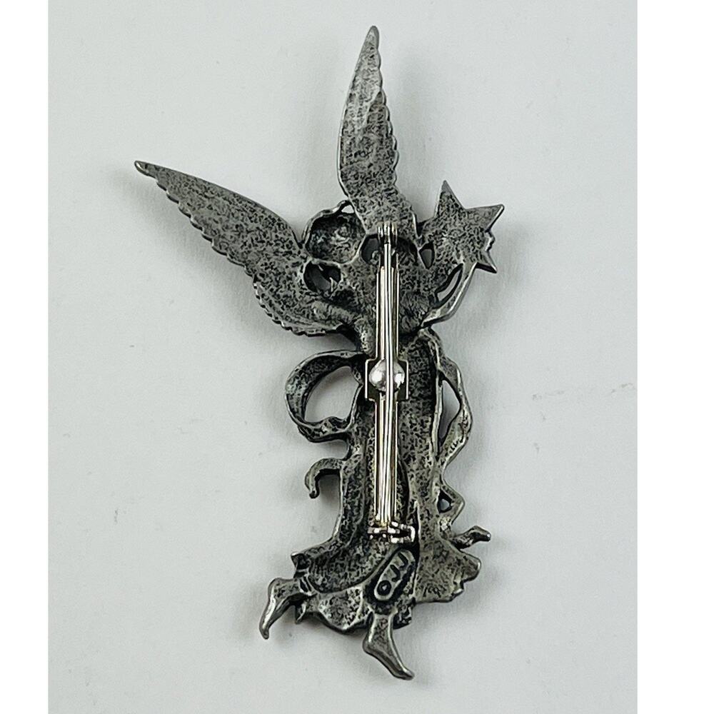 Vintage JJ Jonette Pin Angel Star Celestial Brooch Mystical Ball Lady Large 3” - Picture 7 of 14